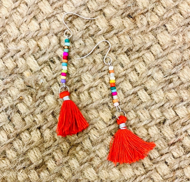 Image of Artisan Made Red Tassle Earrings  