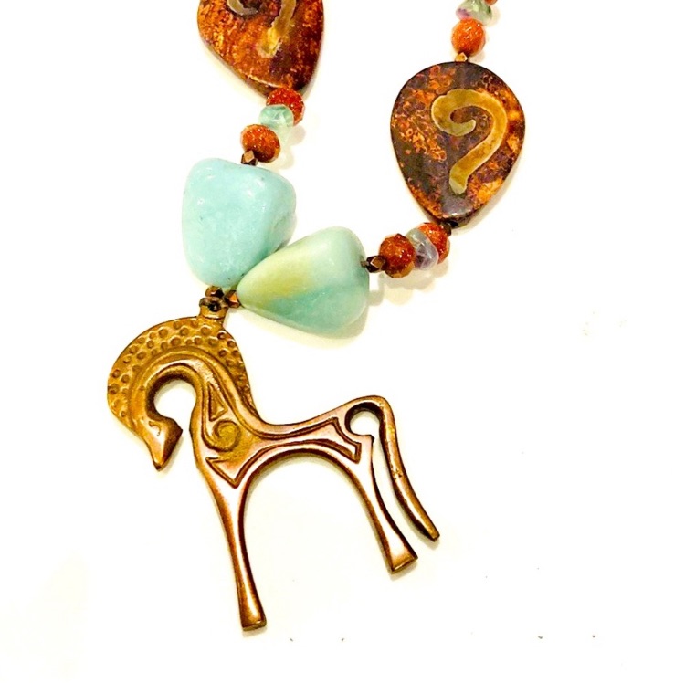 Image of Artisan Made Gemstone Horse Necklace 